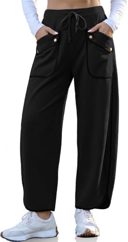 Barrel Sweatpants Women Wide Leg Pants Baggy Lounge Track Pants Black