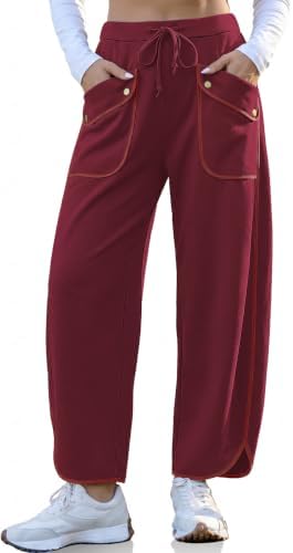 Barrel Sweatpants Women Wide Leg Pants Baggy Lounge Track Pants Wine