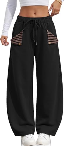 Barrel Sweatpants women Wide Leg Plaid Pocket Baggy Lounge Pants