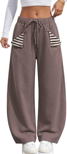 Barrel Sweatpants women Wide Leg Plaid Pocket Baggy Lounge Pants