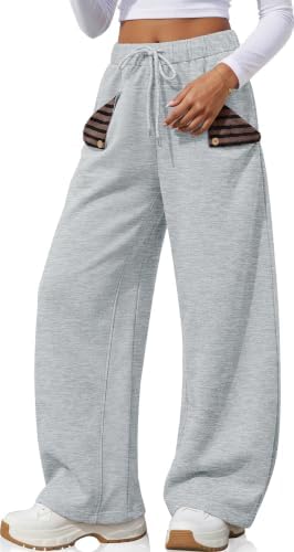 Barrel Sweatpants Women Wide Leg Plaid Pocket Baggy Lounge Pants