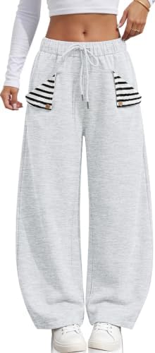 Barrel Sweatpants Women Wide Leg Plaid Pocket Baggy Lounge Pants