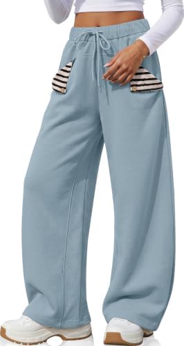 Barrel Sweatpants women Wide Leg Plaid Pocket Baggy Lounge Pants