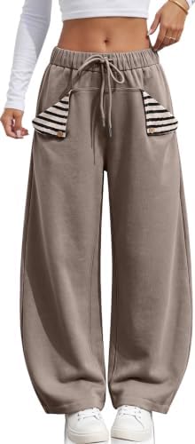 Barrel Sweatpants Women Wide Leg Plaid Pocket Baggy Lounge Pants