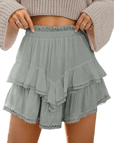 Women's Boho Ruffle Tiered Skorts Elastic High Waist Flowy Mini Skirts