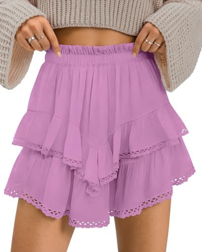 Women's Boho Ruffle Tiered Skorts Elastic High Waist Flowy Mini Skirts