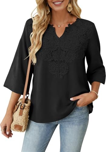 Boho Tops for Women Linen Shirts 3/4 Sleeve Casual Summer Blouses