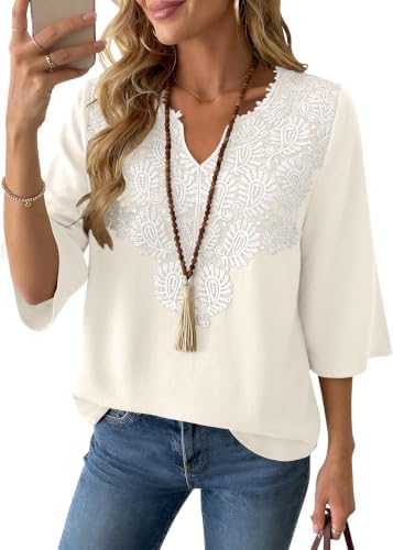 Boho Tops for Women Linen Shirts 3/4 Sleeve Casual Summer Blouses