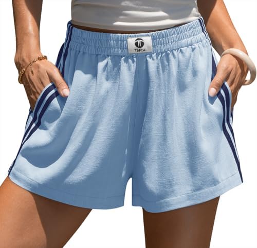 Womens Boxer Lounge Shorts Linen Elastic Waist Loose Casual Summer Home