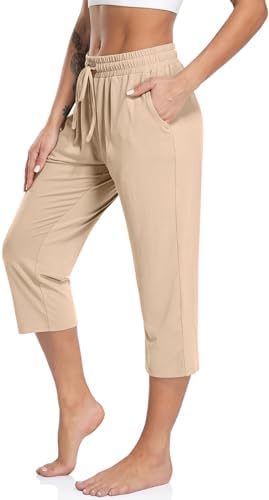 Women's Capri Yoga Pants Loose Soft Drawstring Workout Sweatpants