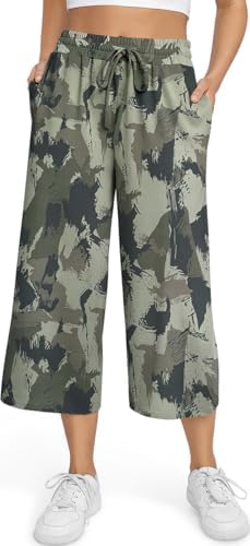 Women's Capris Plus Size Lightweight Summer Cropped Pants Casual Wide