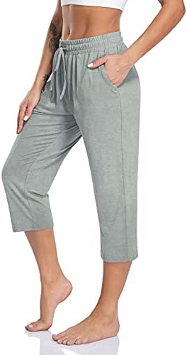 Womens Capris Yoga Workout Sweatpants Pockets Loose Drawstring Capri