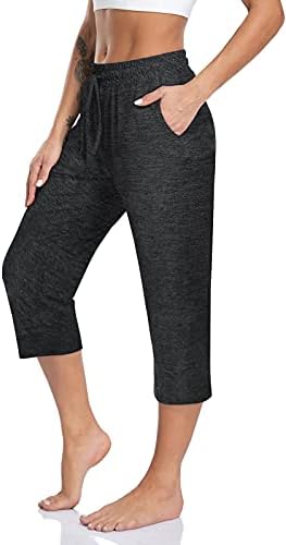 Womens Capris Yoga Workout Sweatpants Pockets Loose Drawstring Capri