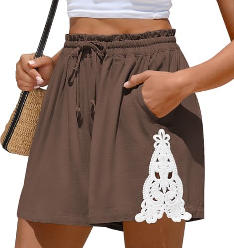 Womens Casual Linen Shorts Drawstring Lounge Shorts Pockets