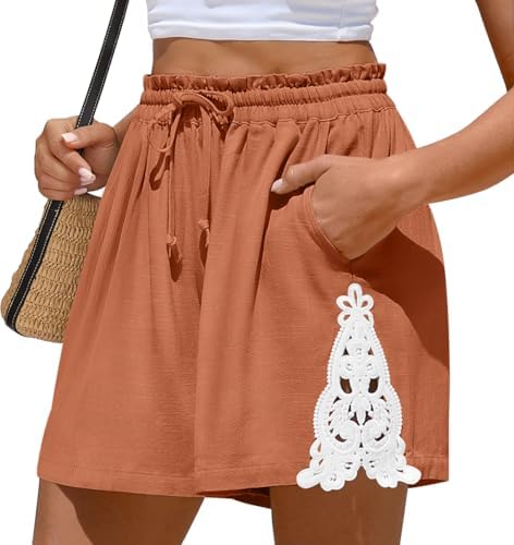 Womens Casual Linen Shorts Drawstring Lounge Shorts Pockets