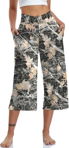Womens Casual Wide Leg Yoga Capris Crossover High Waist Capri Pants
