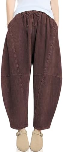 Womens Corduroy Baggy Harem Pants Dark Coffee