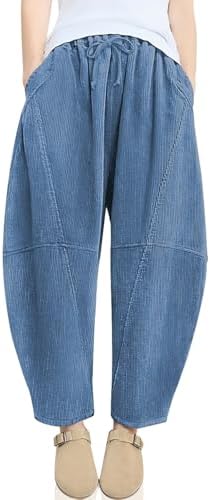 Womens Corduroy Baggy Harem Pants Gray Blue