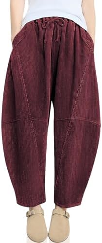 Womens Corduroy Baggy Harem Pants Jujube Red