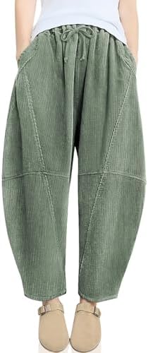 Womens Corduroy Baggy Harem Pants Light Army Green