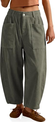Womens Corduroy Barrel Pants Army Green