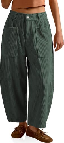Womens Corduroy Barrel Pants Dark Green