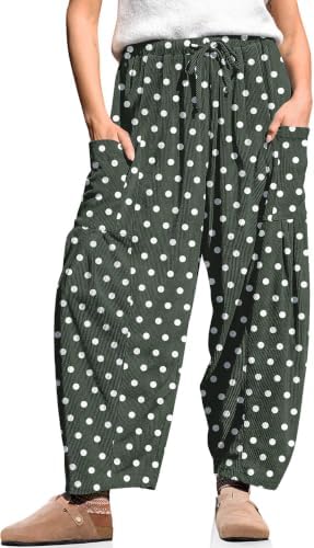 Women's Corduroy Barrel Pants Drawstring Wide Leg Pants with Pockets