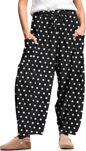 Women's Corduroy Barrel Pants Drawstring Wide Leg Pants with Pockets