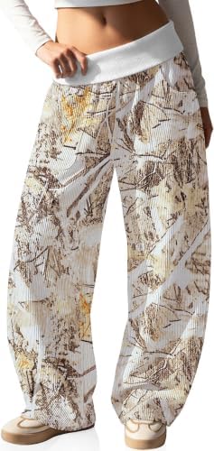 Womens Corduroy Barrel Pants Fall Fold Over Ribbed Elastic Waist