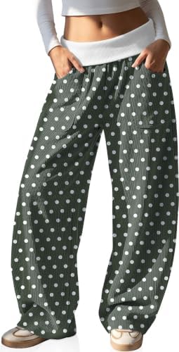 Womens Corduroy Barrel Pants Fall Fold Over Ribbed Elastic Waist