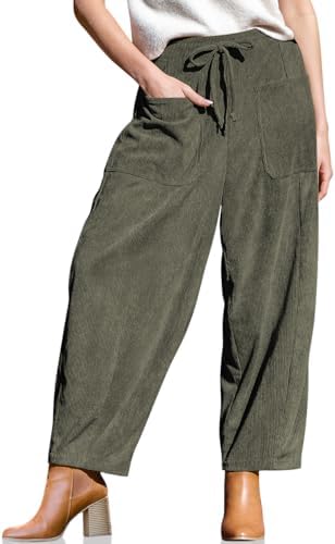 Women's Corduroy Barrel Pants High Waist Drawstring Wide Leg Pants