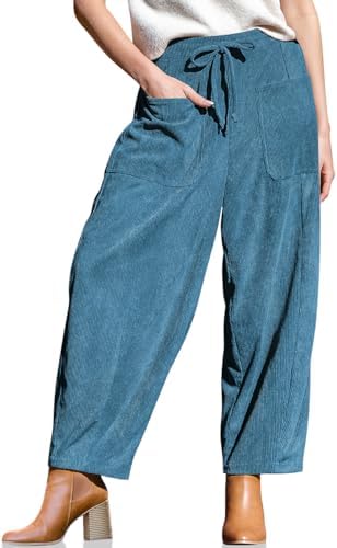 Women's Corduroy Barrel Pants High Waist Drawstring Wide Leg Pants