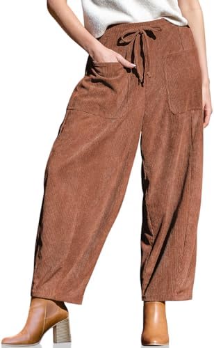 Women's Corduroy Barrel Pants High Waist Drawstring Wide Leg Pants