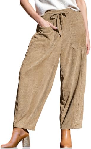 Women's Corduroy Barrel Pants High Waist Drawstring Wide Leg Pants