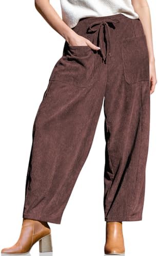Women's Corduroy Barrel Pants High Waist Drawstring Wide Leg Pants