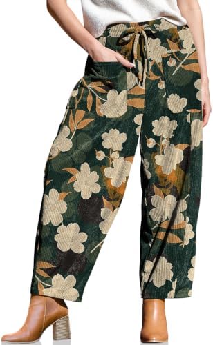 Women's Corduroy Barrel Pants High Waist Drawstring Wide Leg Pants