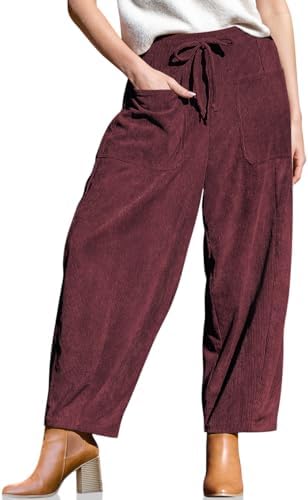 Women's Corduroy Barrel Pants High Waist Drawstring Wide Leg Pants