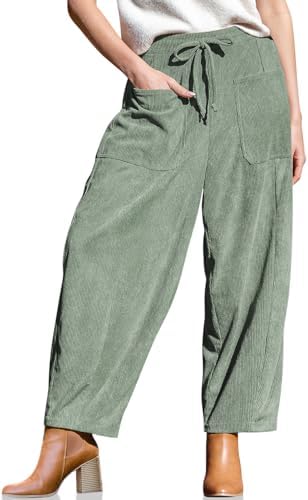 Women's Corduroy Barrel Pants High Waist Drawstring Wide Leg Pants