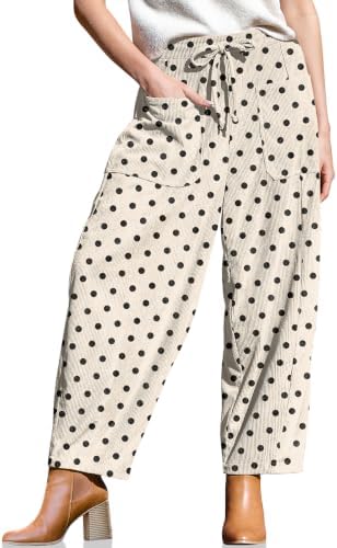 Women's Corduroy Barrel Pants High Waist Drawstring Wide Leg Pants