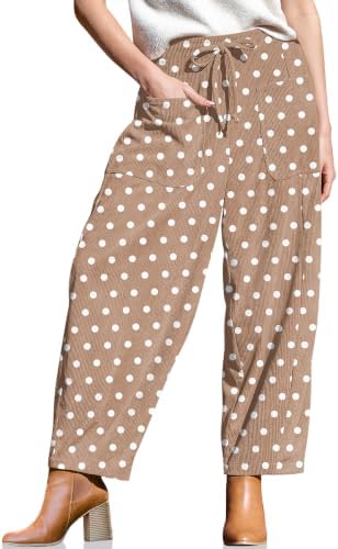 Women's Corduroy Barrel Pants High Waist Drawstring Wide Leg Pants