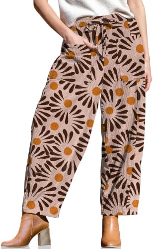 Women's Corduroy Barrel Pants High Waist Drawstring Wide Leg Pants