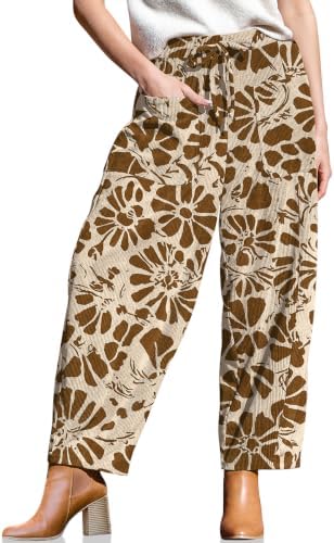 Women's Corduroy Barrel Pants High Waist Drawstring Wide Leg Pants