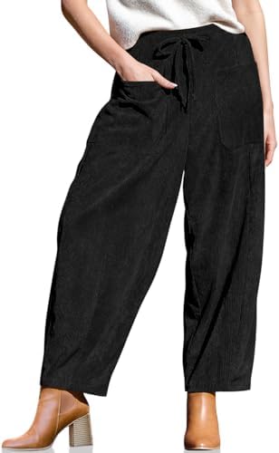 Women's Corduroy Barrel Pants High Waist Drawstring Wide Leg Pants