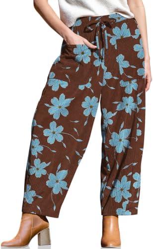 Women's Corduroy Barrel Pants High Waist Drawstring Wide Leg Pants