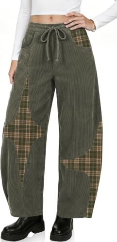 Women's Corduroy Barrel Pants Wide Leg Harem Pants Baggy Casual