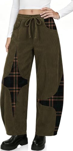 Women's Corduroy Barrel Pants Wide Leg Harem Pants Baggy Casual