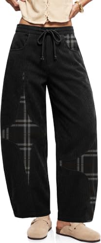 Women's Corduroy Barrel Pants Wide Leg Harem Pants Baggy Casual Black