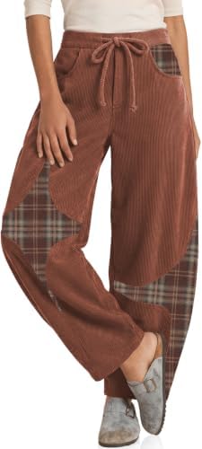 Women's Corduroy Barrel Pants Wide Leg Harem Pants Baggy Casual Brown
