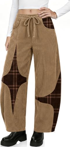 Women's Corduroy Barrel Pants Wide Leg Harem Pants Baggy Casual Camel