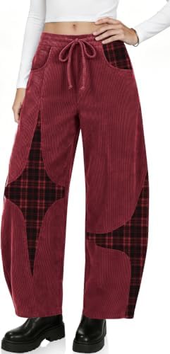 Women's Corduroy Barrel Pants Wide Leg Harem Pants Baggy Casual Wine